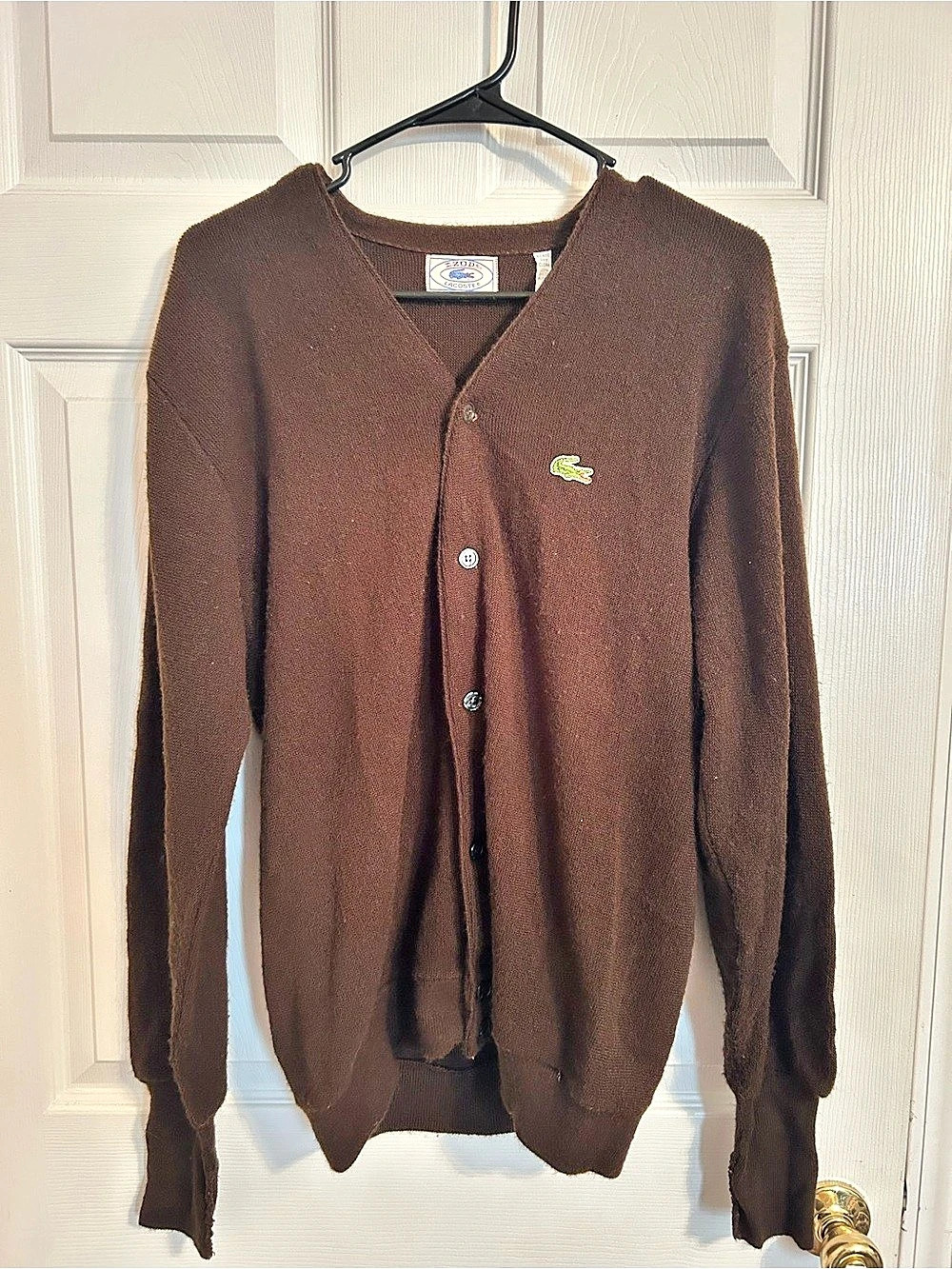 Izod Lacoste Vintage Orlon Acrylic V-Neck Cardigan Men's Brown Large